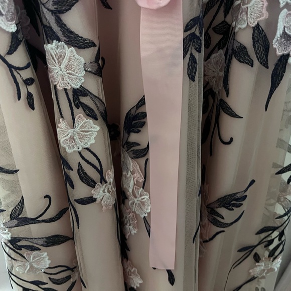 Embroidered Garden Party Outdoor Wedding Bridesmaid Floral Midi Tea Length Dress - Picture 13 of 16